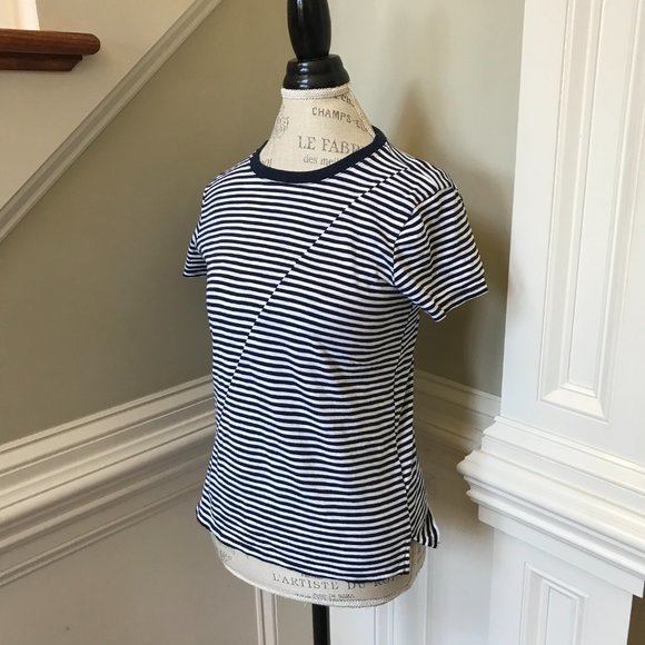 ATM Striped Jersey Top Shirt Womens Small Navy Blue White Short Sleeve Crew Neck - Picture 8 of 12